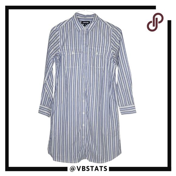 Lands' End Women's Stripe Button Front Cotton Shirt Dress Blue White Size 4P NWT - Picture 1 of 10